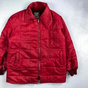 Haband Jacket Mens Red Barn Chore Puffer Coat Hood Zip Up Scovill 70s Fur Lined